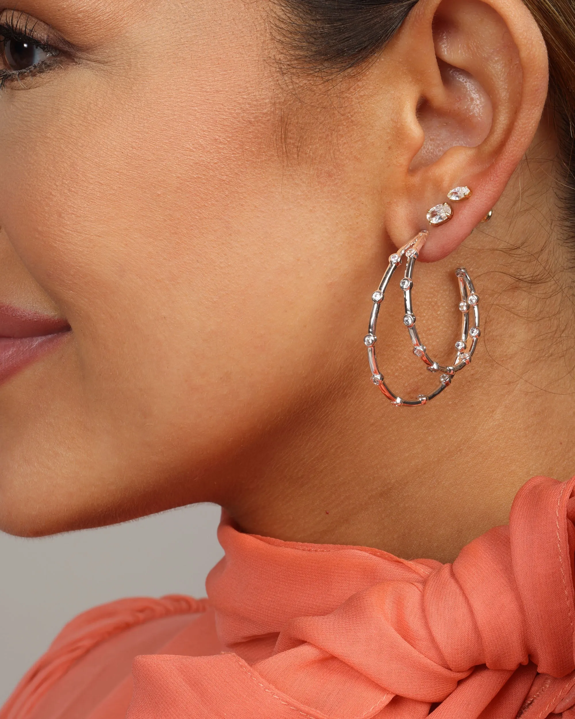 Big Ass Doubled Hoops 1.5" - Silver|White Diamondettes sold by Melinda Maria product image thumbnail 4