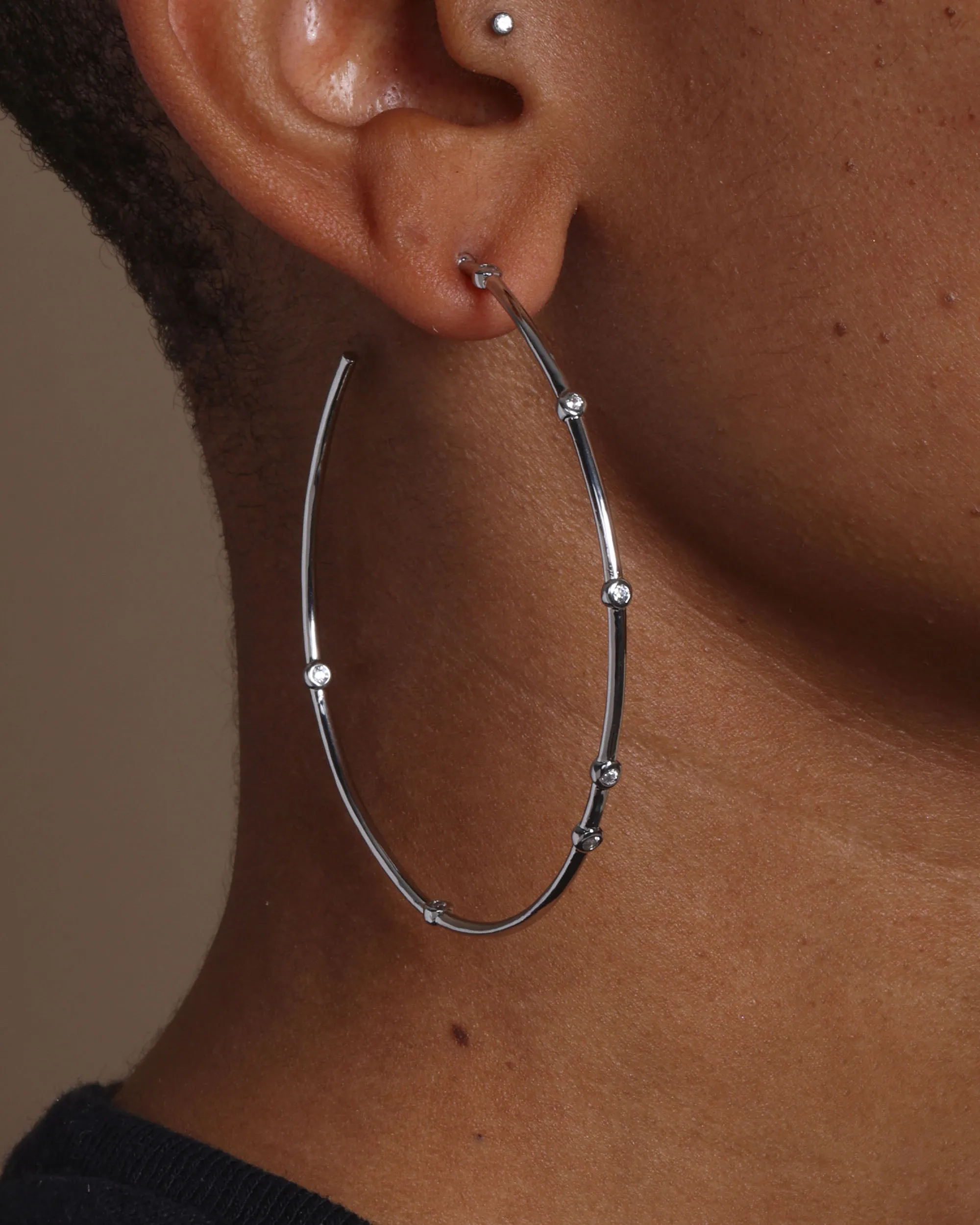 Big Ass Hoops 2.5" - Silver|White Diamondettes sold by Melinda Maria product image thumbnail 2