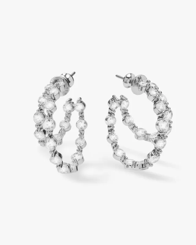 She's an Icon Double Hoops - Silver|White Diamondettes sold by Melinda Maria
