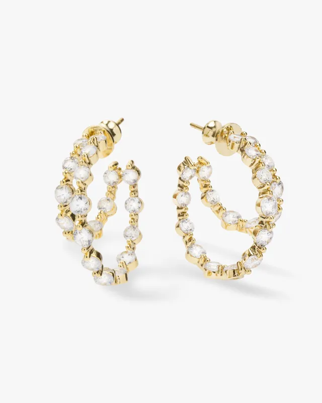 She's an Icon Double Hoops - Gold|White Diamondettes sold by Melinda Maria