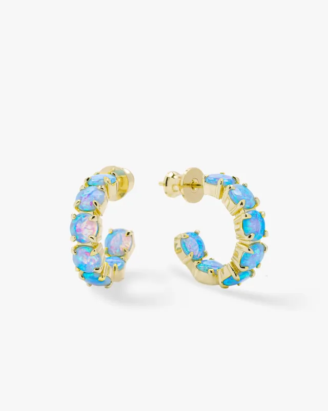 "Oh She Fancy" Hoops .75" - Gold|Blue Opal sold by Melinda Maria