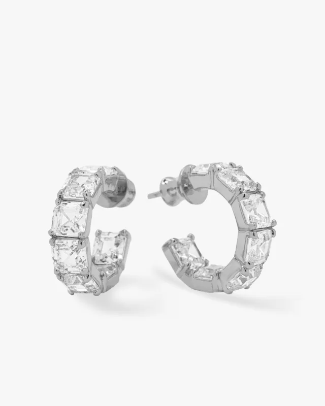 The Queen's Hoops .75" - Silver|White Diamondettes sold by Melinda Maria