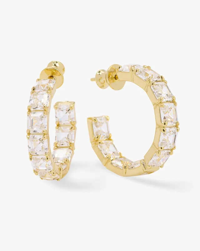 The Queen's Hoops 1" - Gold|White Diamondettes sold by Melinda Maria