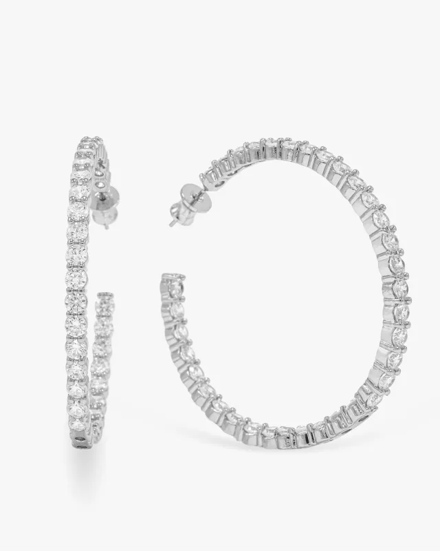 Heiress Hoops 2" - Silver|White Diamondettes sold by Melinda Maria