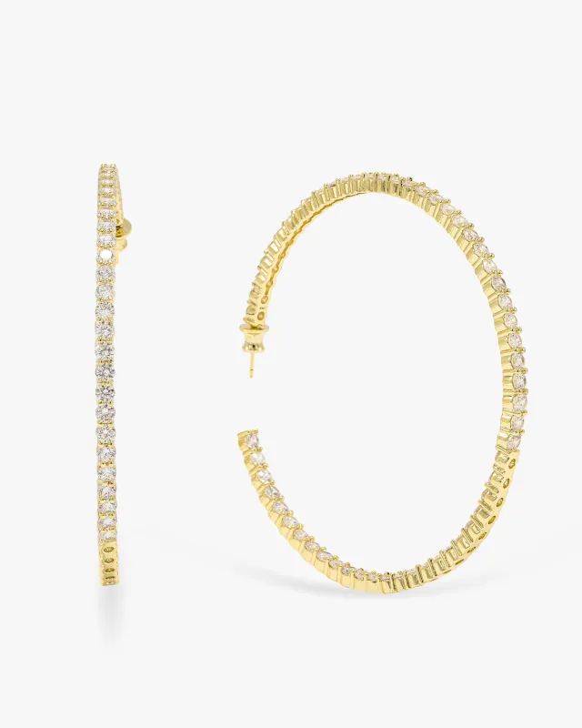 Heiress Hoops 3" - Gold|White Diamondettes sold by Melinda Maria