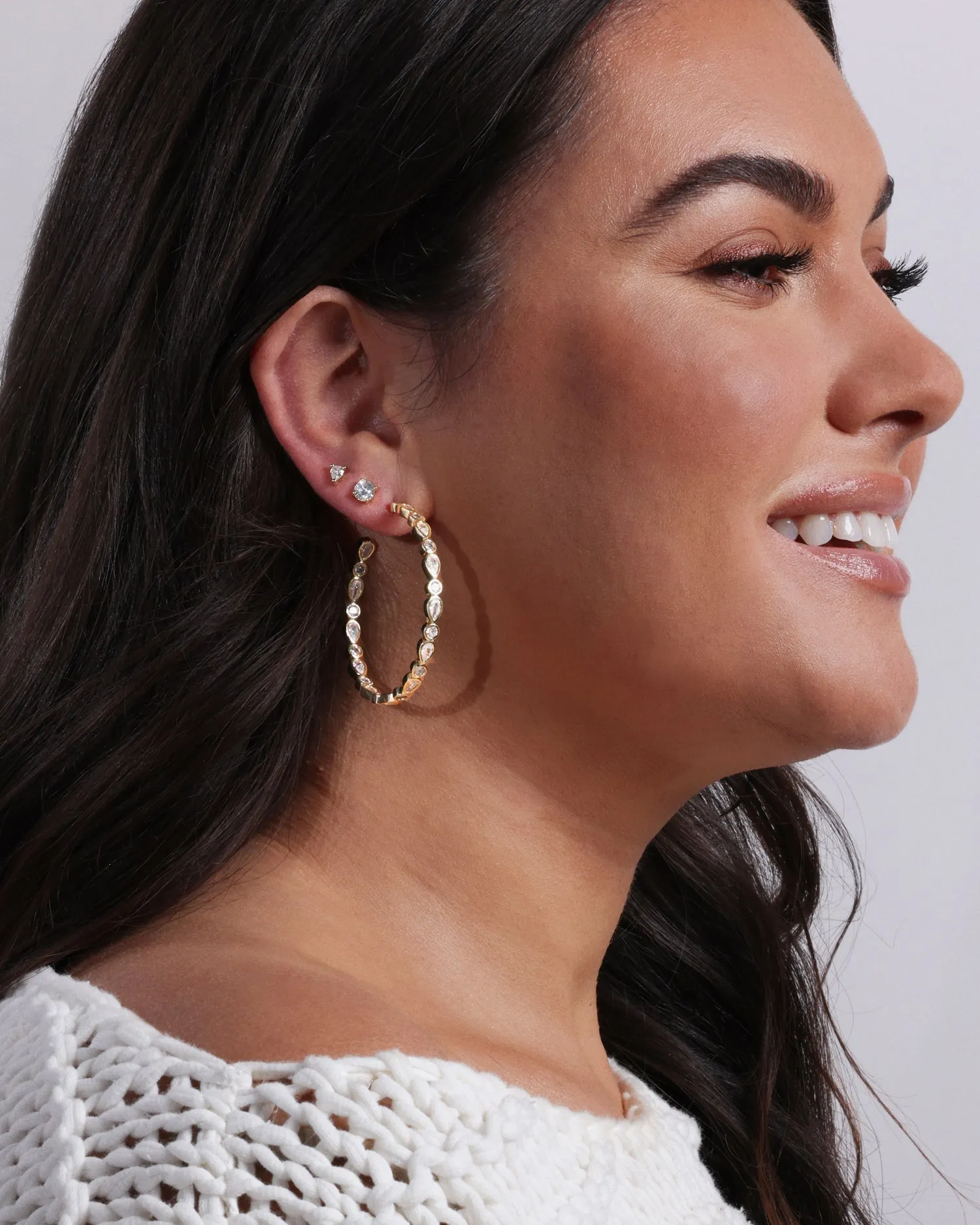 Isla Hoops 2" - Gold|White Diamondettes sold by Melinda Maria product image thumbnail 4