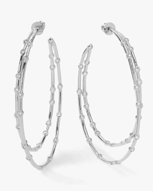 Big Ass Doubled Hoops 2.5" - Silver|White Diamondettes sold by Melinda Maria