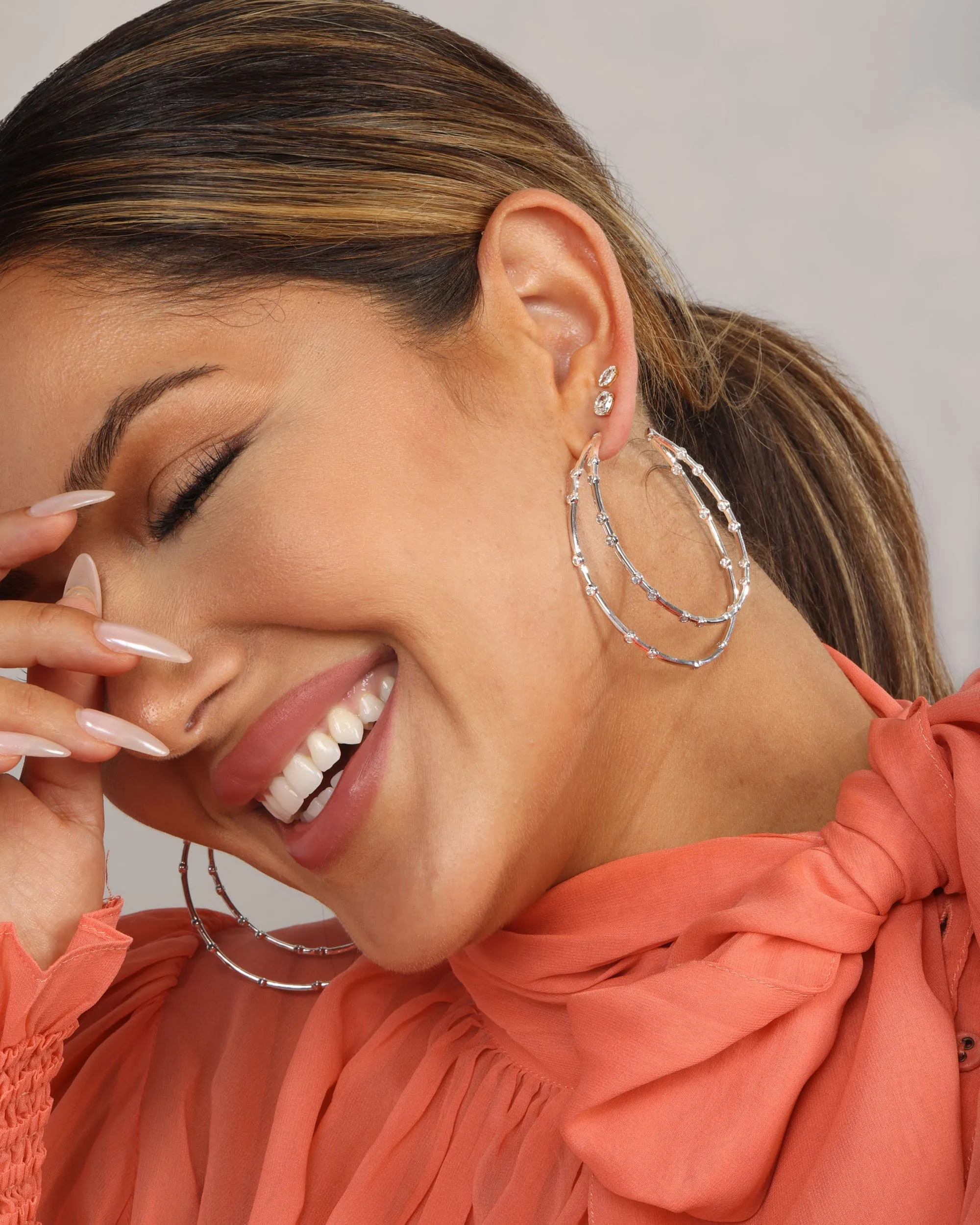 Big Ass Doubled Hoops 2.5" - Silver|White Diamondettes sold by Melinda Maria product image thumbnail 2