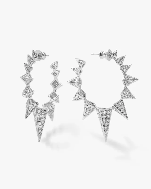 Mama Gabriella Pavé Spiked Hoops - Silver|White Diamondettes sold by Melinda Maria