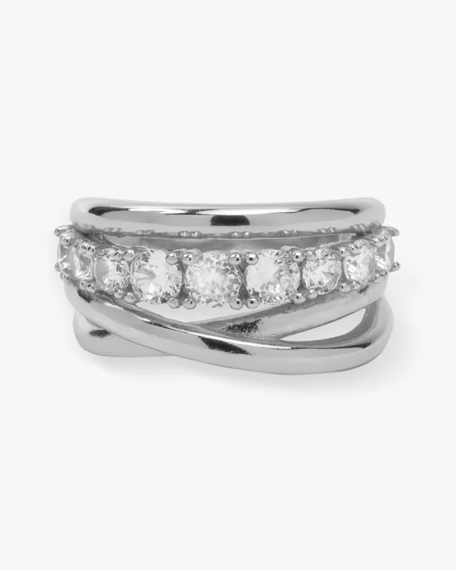 "Oh She Fancy" Stacked Diamond Ring - Silver|White Diamondettes sold by Melinda Maria