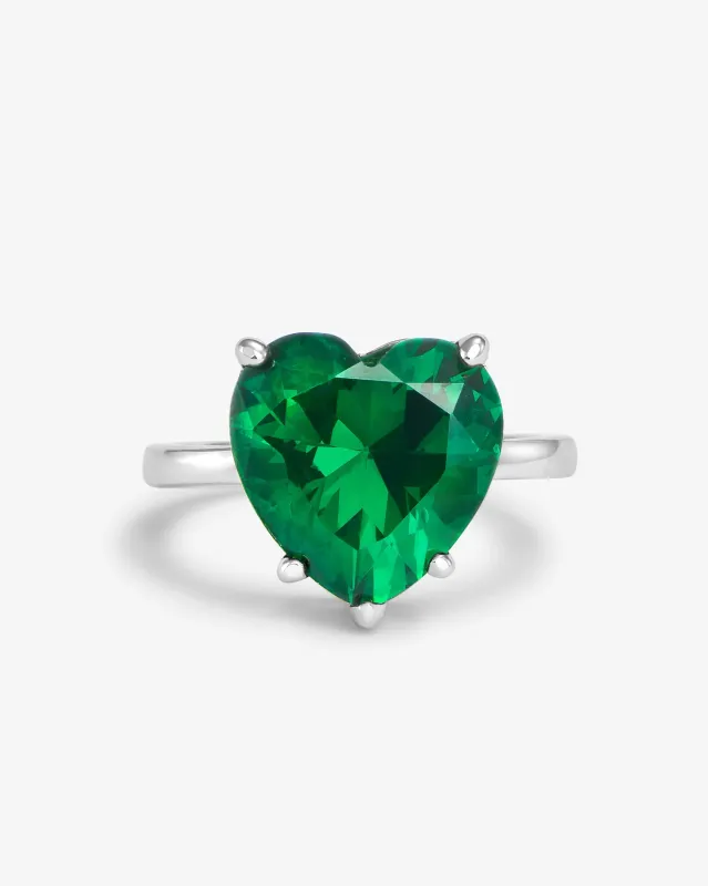 The Allison Emerald Heart Ring - Silver|Emerald sold by Melinda Maria