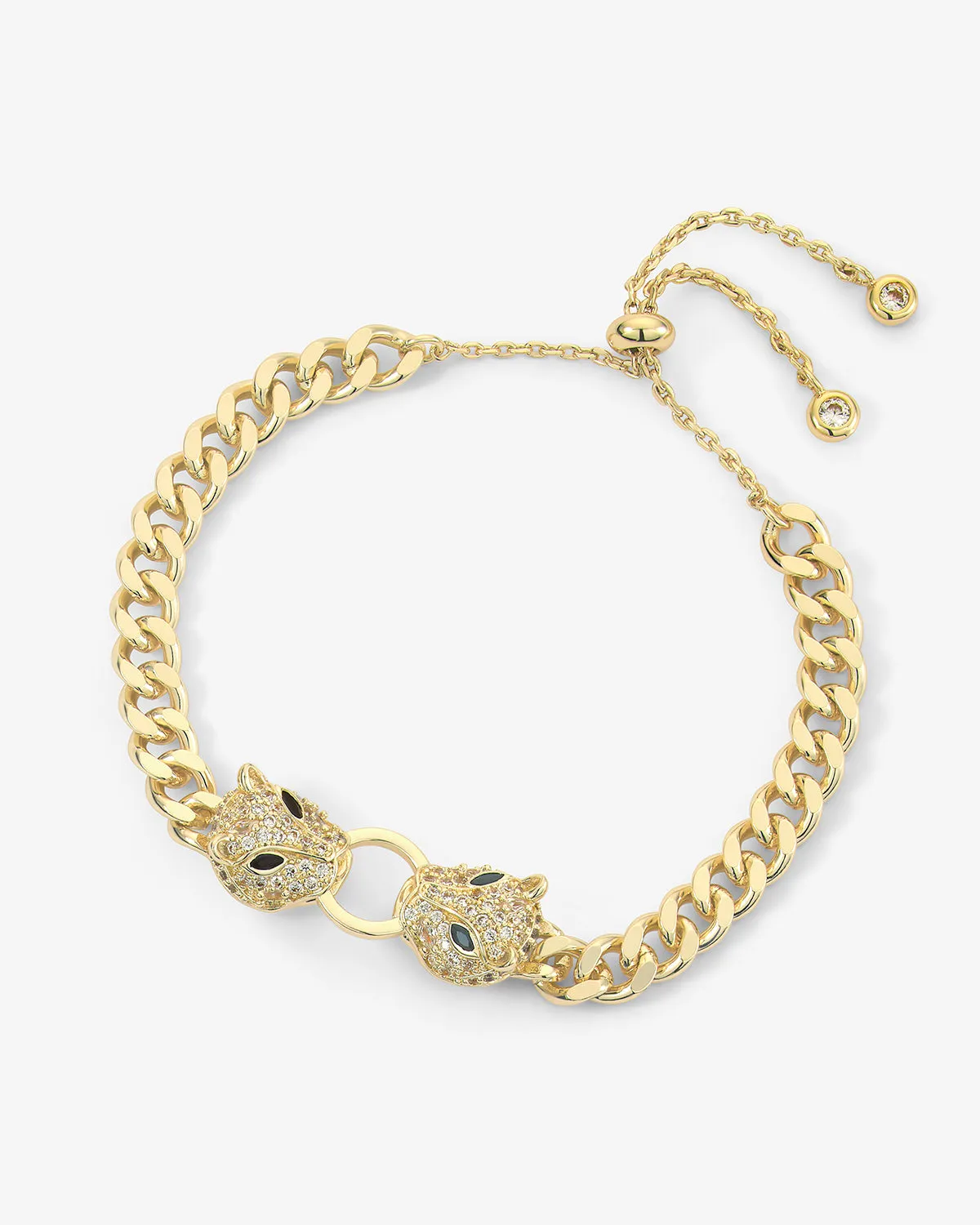 Double Jaguar Cuban Bracelet - Gold|White Diamondettes sold by Melinda Maria