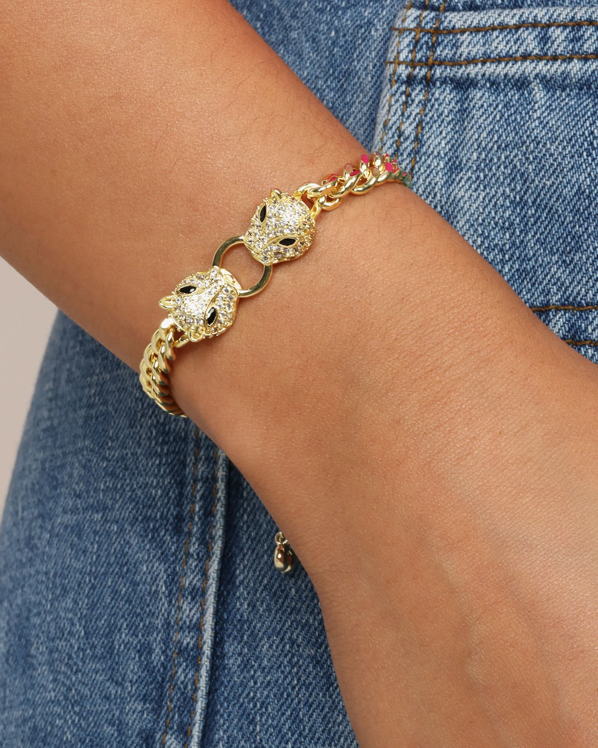 Double Jaguar Cuban Bracelet - Gold|White Diamondettes sold by Melinda Maria product image thumbnail 2