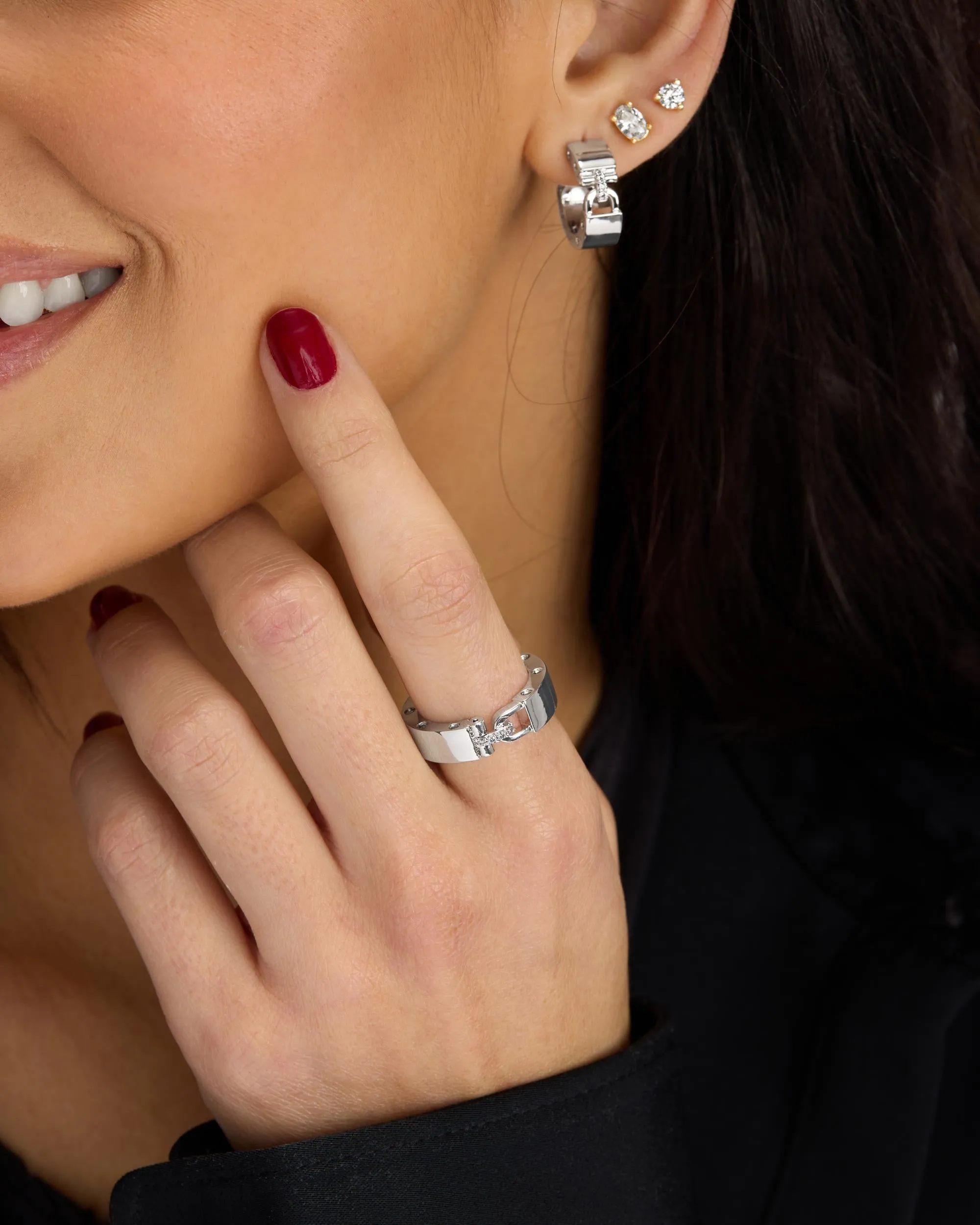 Ashley Smooth Lock Ring - Silver|White Diamondettes sold by Melinda Maria product image thumbnail 2