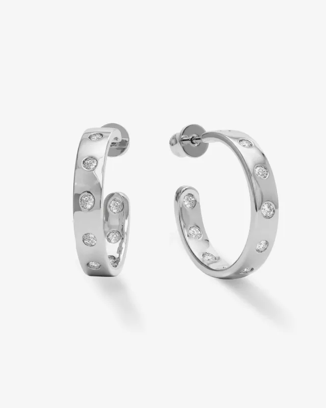 Ashley Rodeo Hoops 1" - Silver|White Diamondettes sold by Melinda Maria