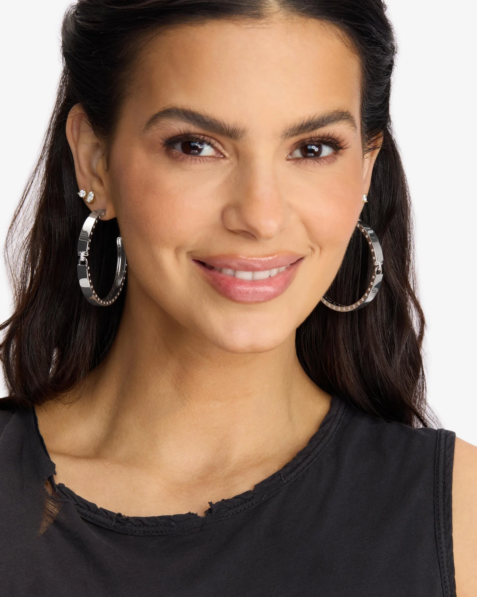 Ashley Lock Hoops 2" - Silver|White Diamondettes sold by Melinda Maria product image thumbnail 2