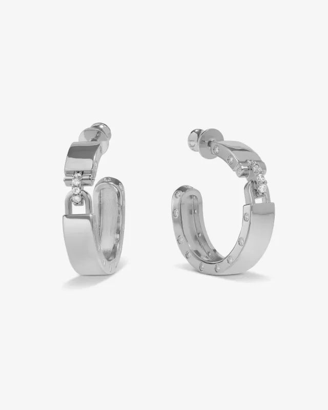 Ashley Lock Hoops 1" - Silver|White Diamondettes sold by Melinda Maria