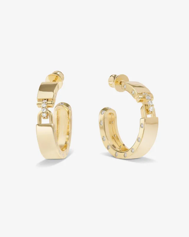 Ashley Lock Hoops 1" - Gold|White Diamondettes sold by Melinda Maria