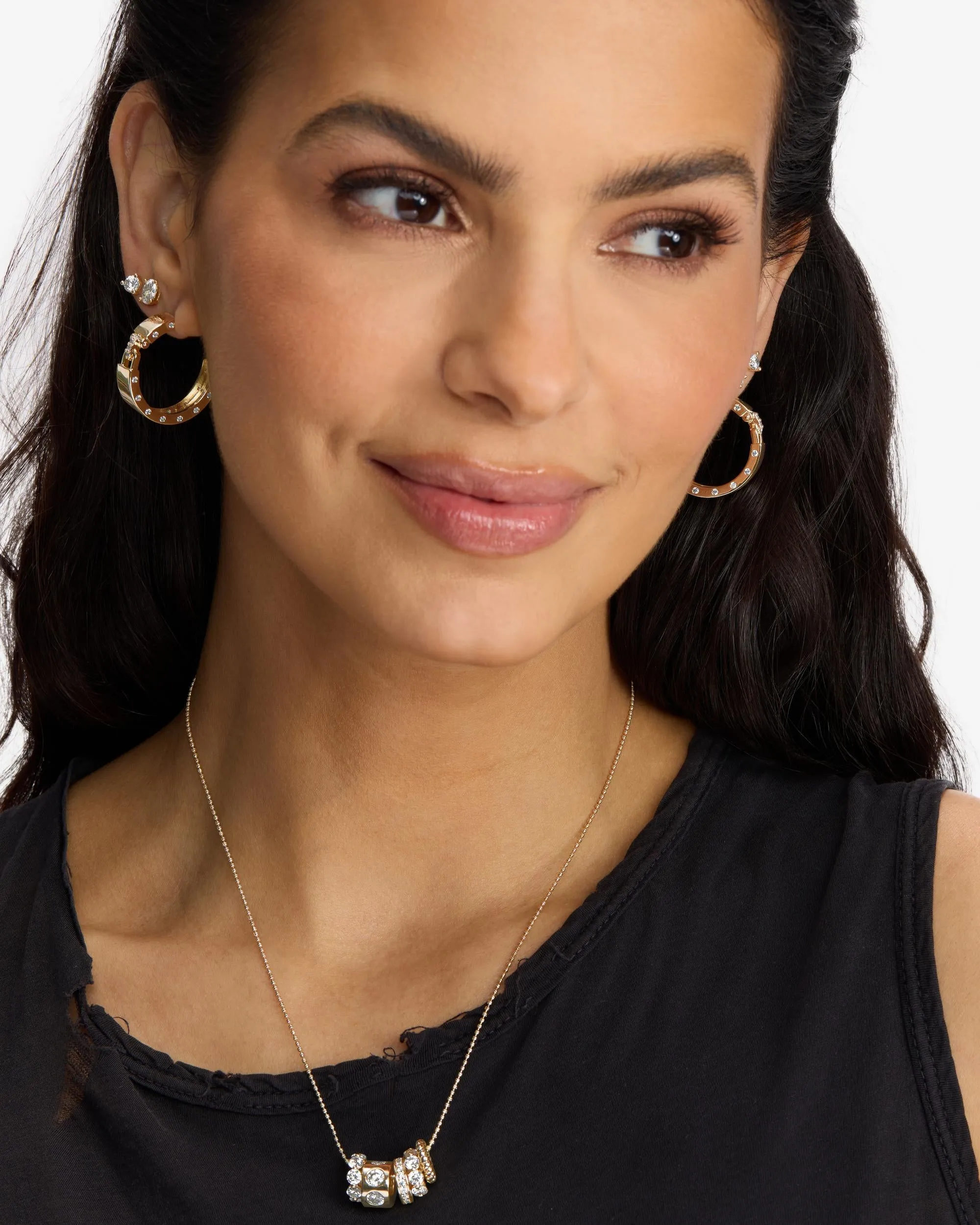 Ashley Lock Hoops 1" - Gold|White Diamondettes sold by Melinda Maria product image thumbnail 5