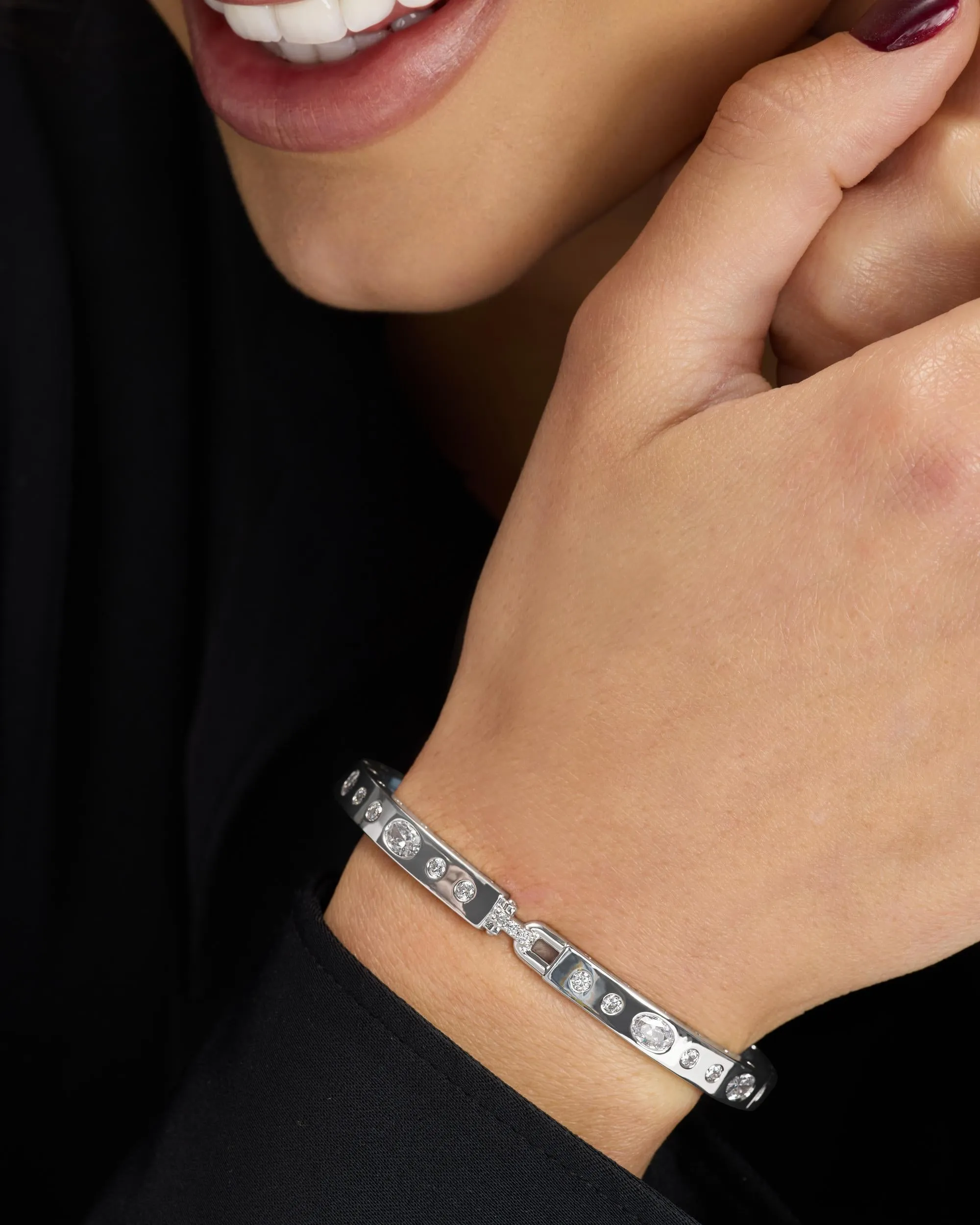 Ashley Sunset Lock Cuff 6mm - Silver|White Diamondettes sold by Melinda Maria product image thumbnail 2