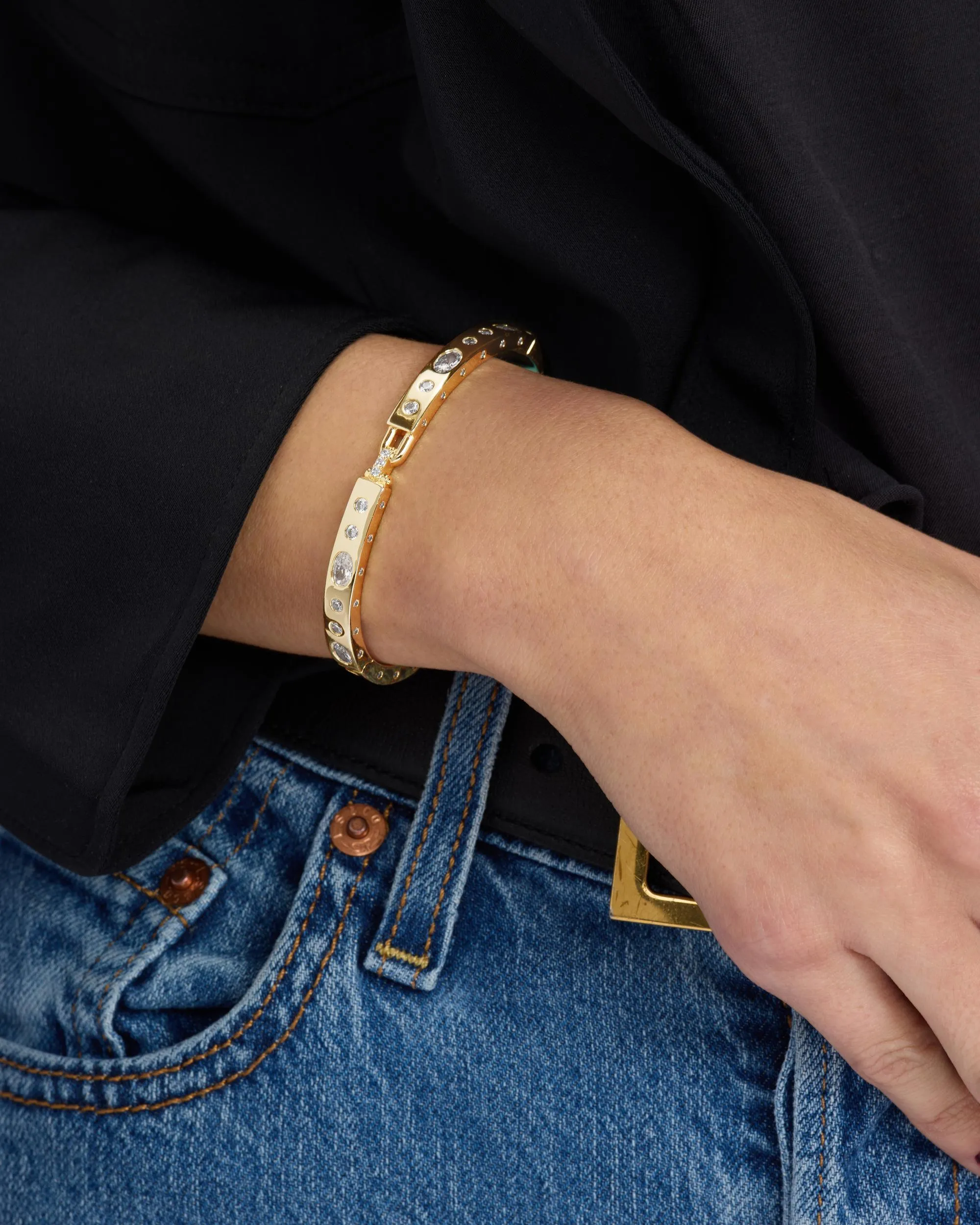 Ashley Sunset Lock Cuff 6mm - Gold|White Diamondettes sold by Melinda Maria product image thumbnail 2