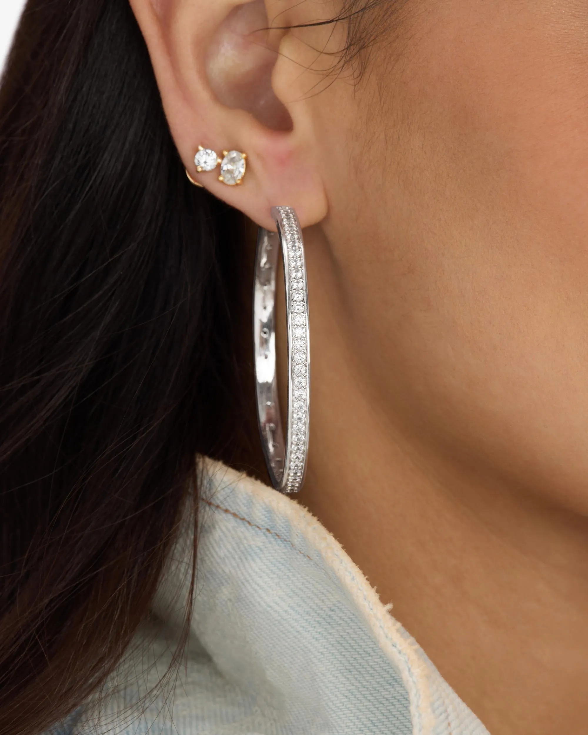 Ashley Infinity Reversible Hoops 2" - Silver|White Diamondettes sold by Melinda Maria product image thumbnail 4