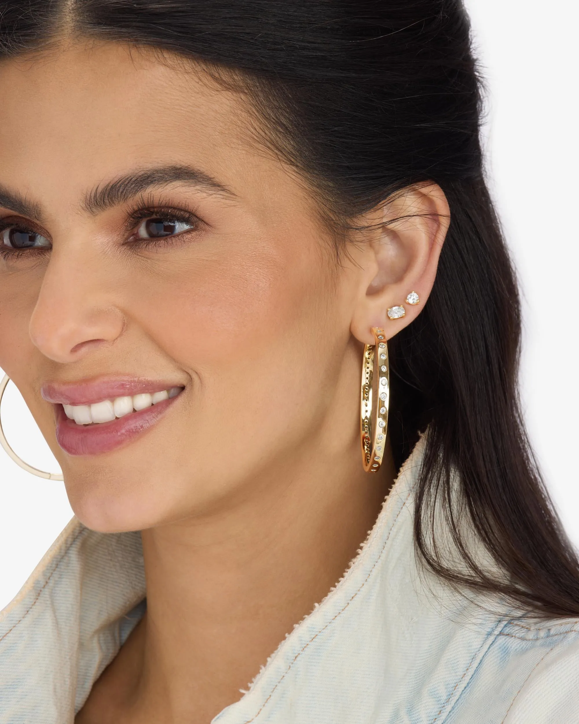 Ashley Infinity Reversible Hoops 2" - Gold|White Diamondettes sold by Melinda Maria product image thumbnail 5