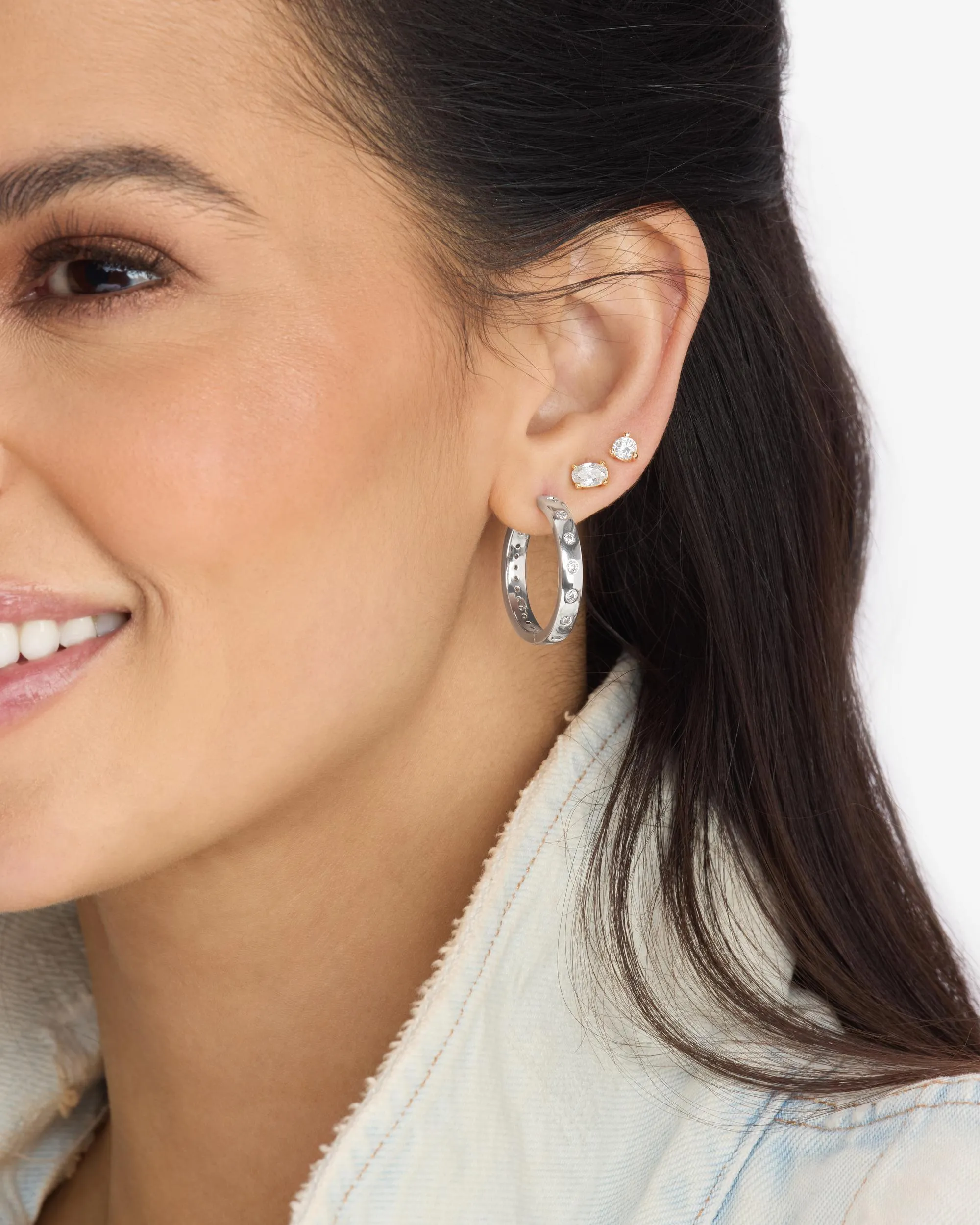 Ashley Infinity Reversible Hoops 1" - Silver|White Diamondettes sold by Melinda Maria product image thumbnail 5