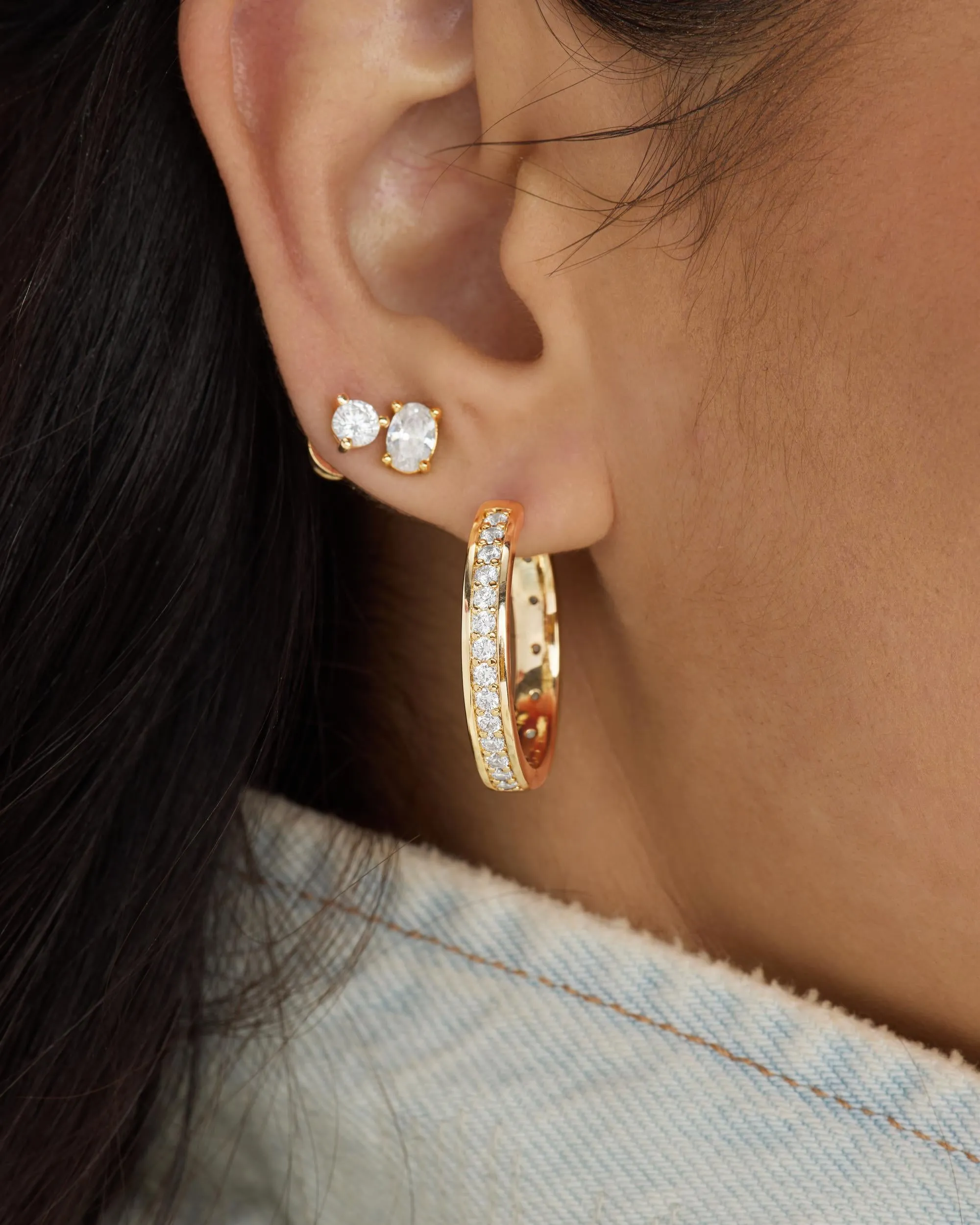 Ashley Infinity Reversible Hoops 1" - Gold|White Diamondettes sold by Melinda Maria product image thumbnail 4