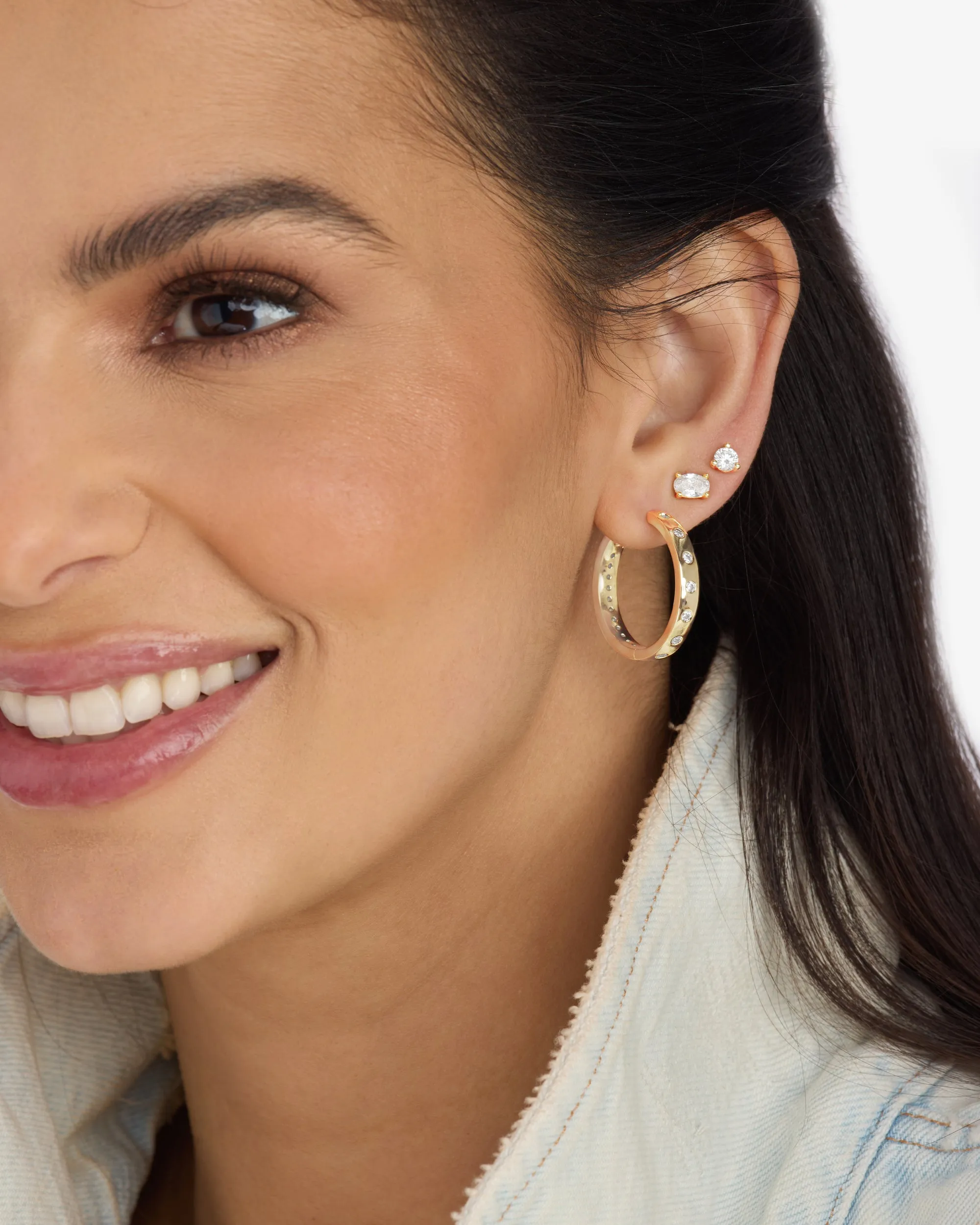 Ashley Infinity Reversible Hoops 1" - Gold|White Diamondettes sold by Melinda Maria product image thumbnail 5