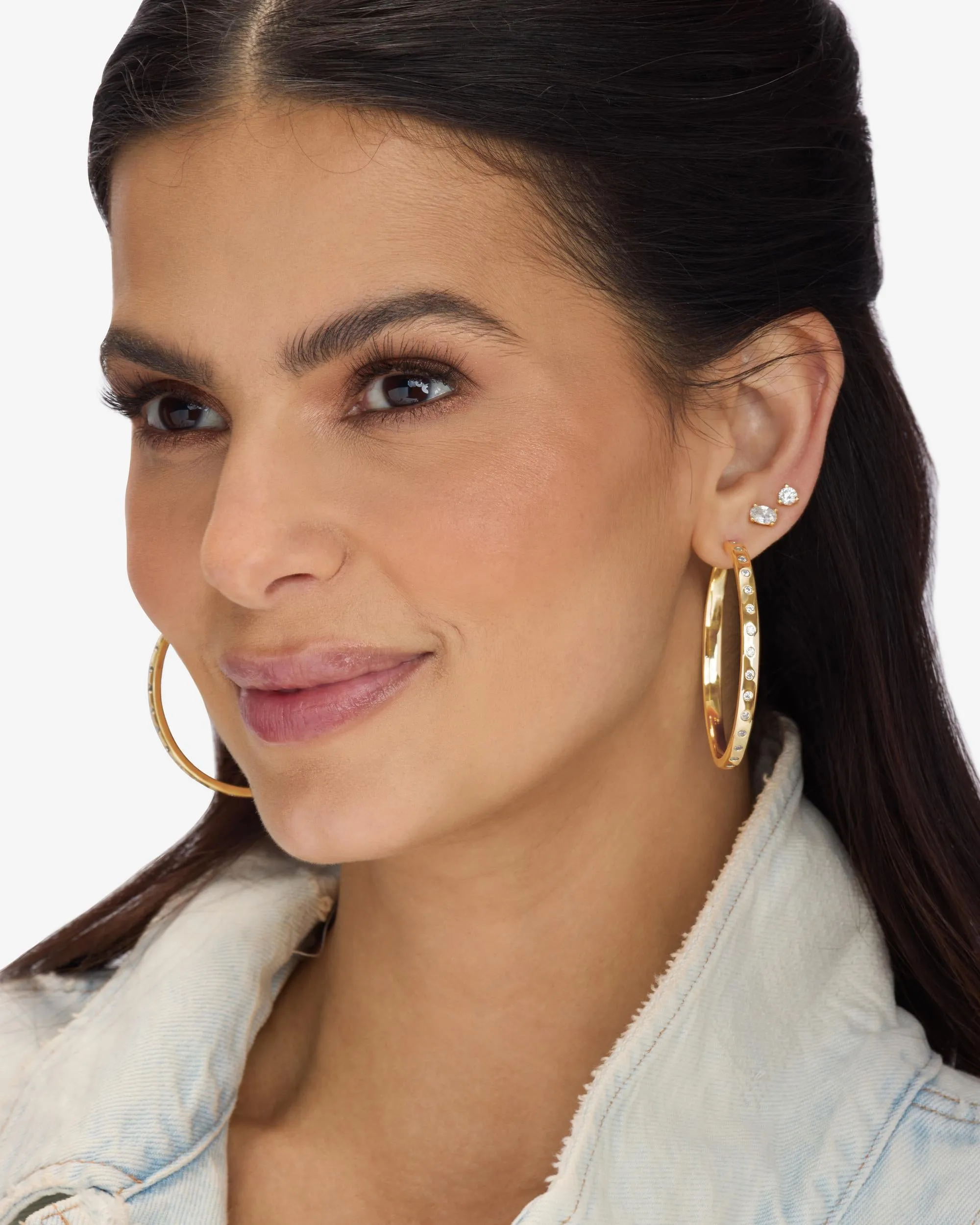 Ashley Reversible Hoops 2" - Gold|White Diamondettes sold by Melinda Maria product image thumbnail 4