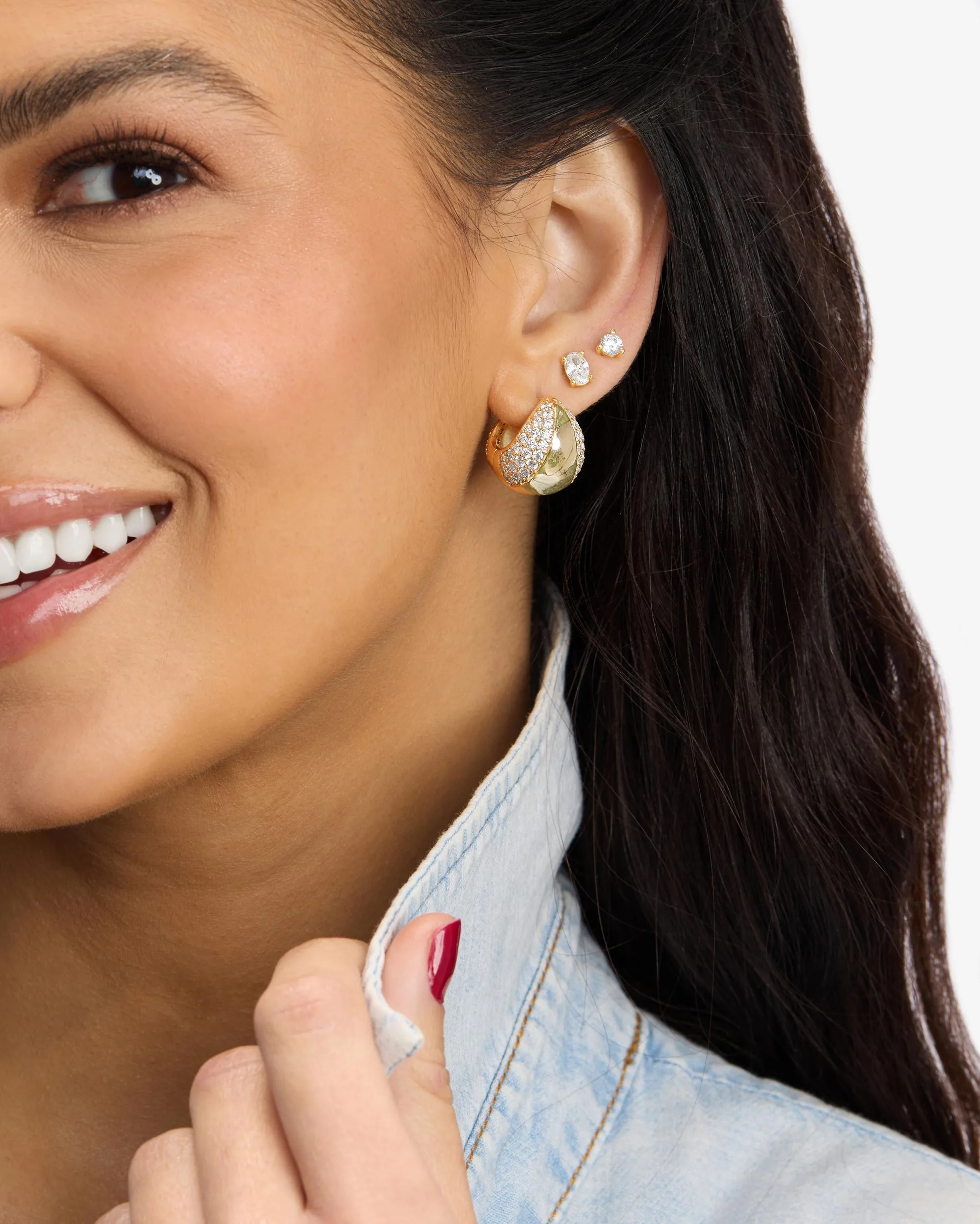 Norah Mixed Pavé Earrings - Gold|White Diamondettes sold by Melinda Maria product image thumbnail 4