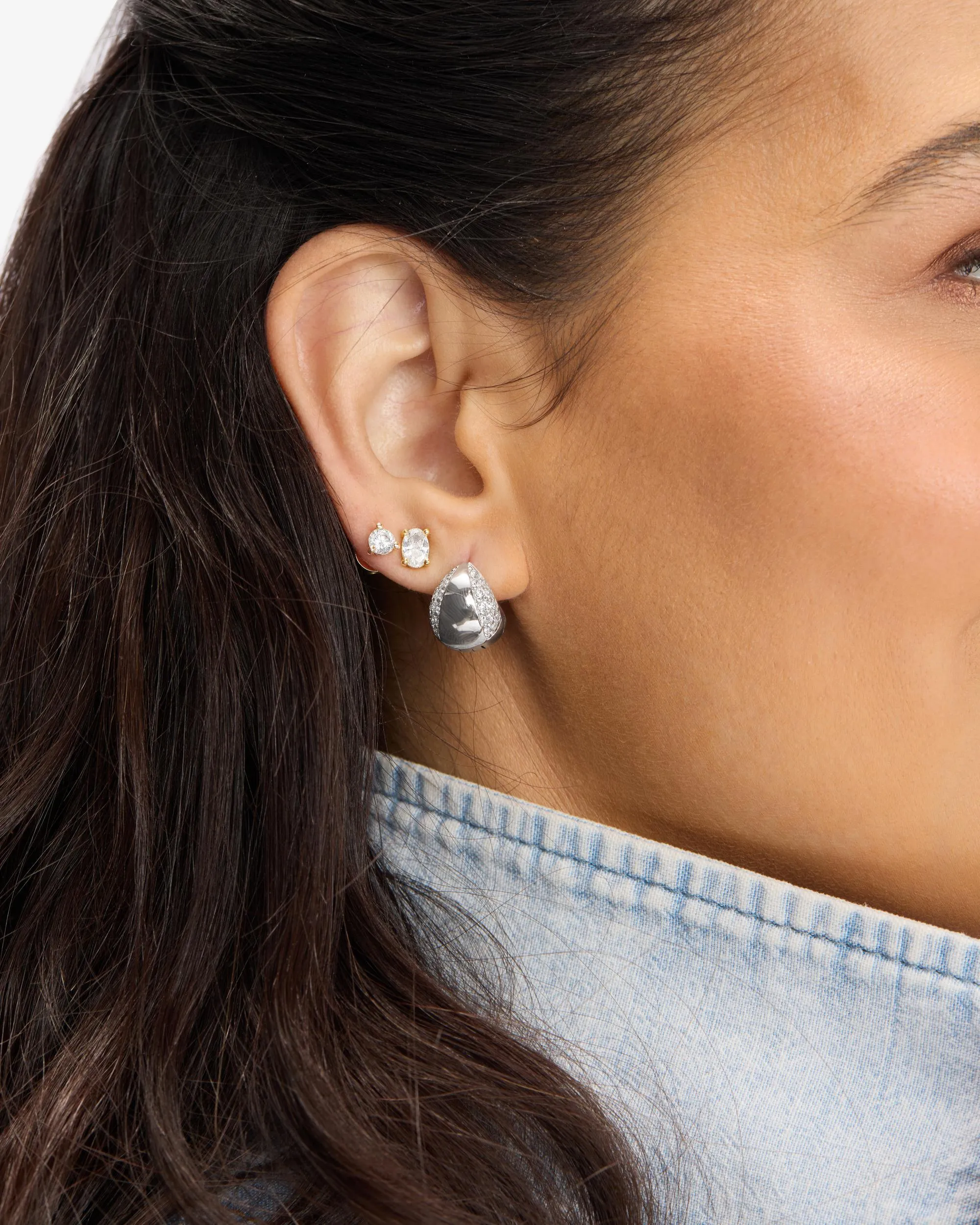 Lil Norah Mixed Pavé Earrings - Silver|White Diamondettes sold by Melinda Maria product image thumbnail 4