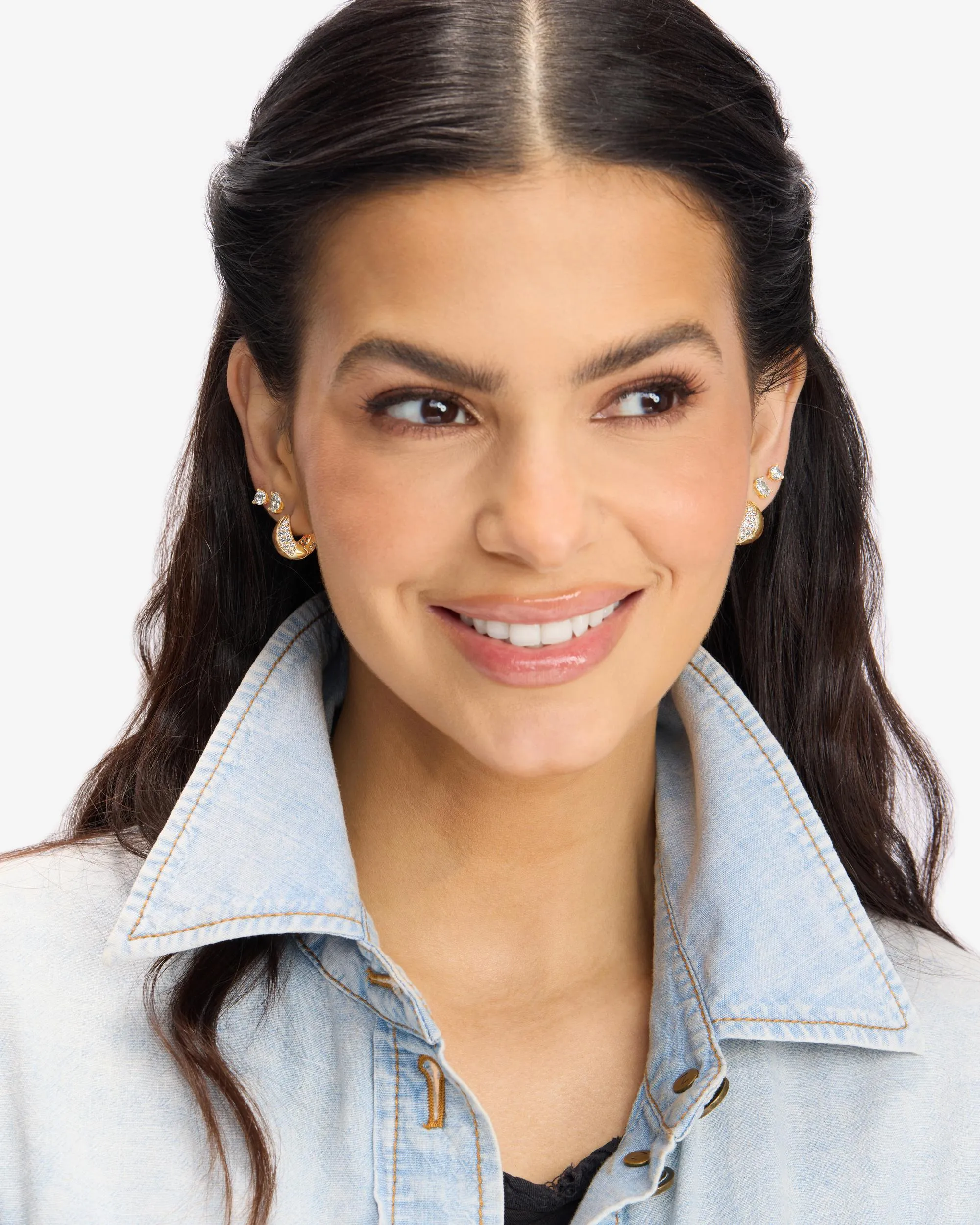 Lil Norah Split Pavé Earrings - Gold|White Diamondettes sold by Melinda Maria product image thumbnail 4