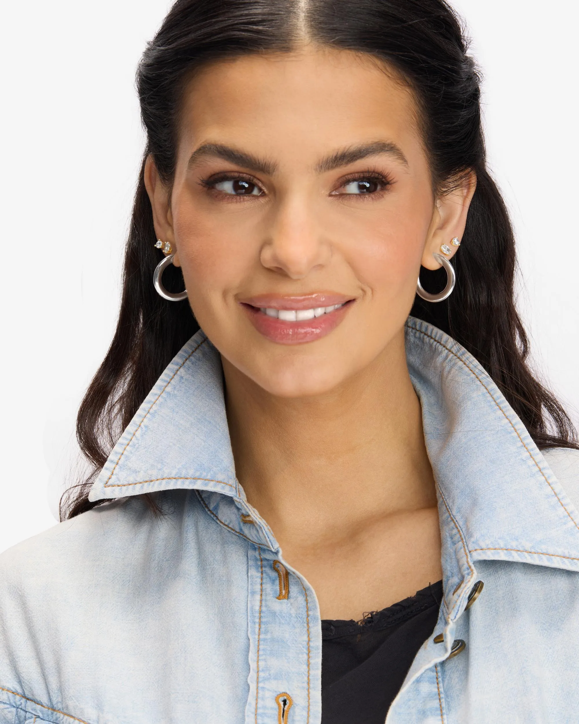 Beacon Hoops 1" - Silver|White Diamondettes sold by Melinda Maria product image thumbnail 4