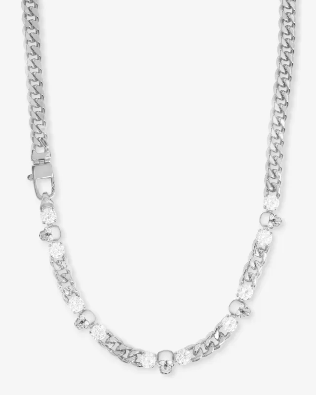 Ride or Die Cuban Chain Necklace 6.8mm - Silver|White Diamondettes made by Melinda Maria