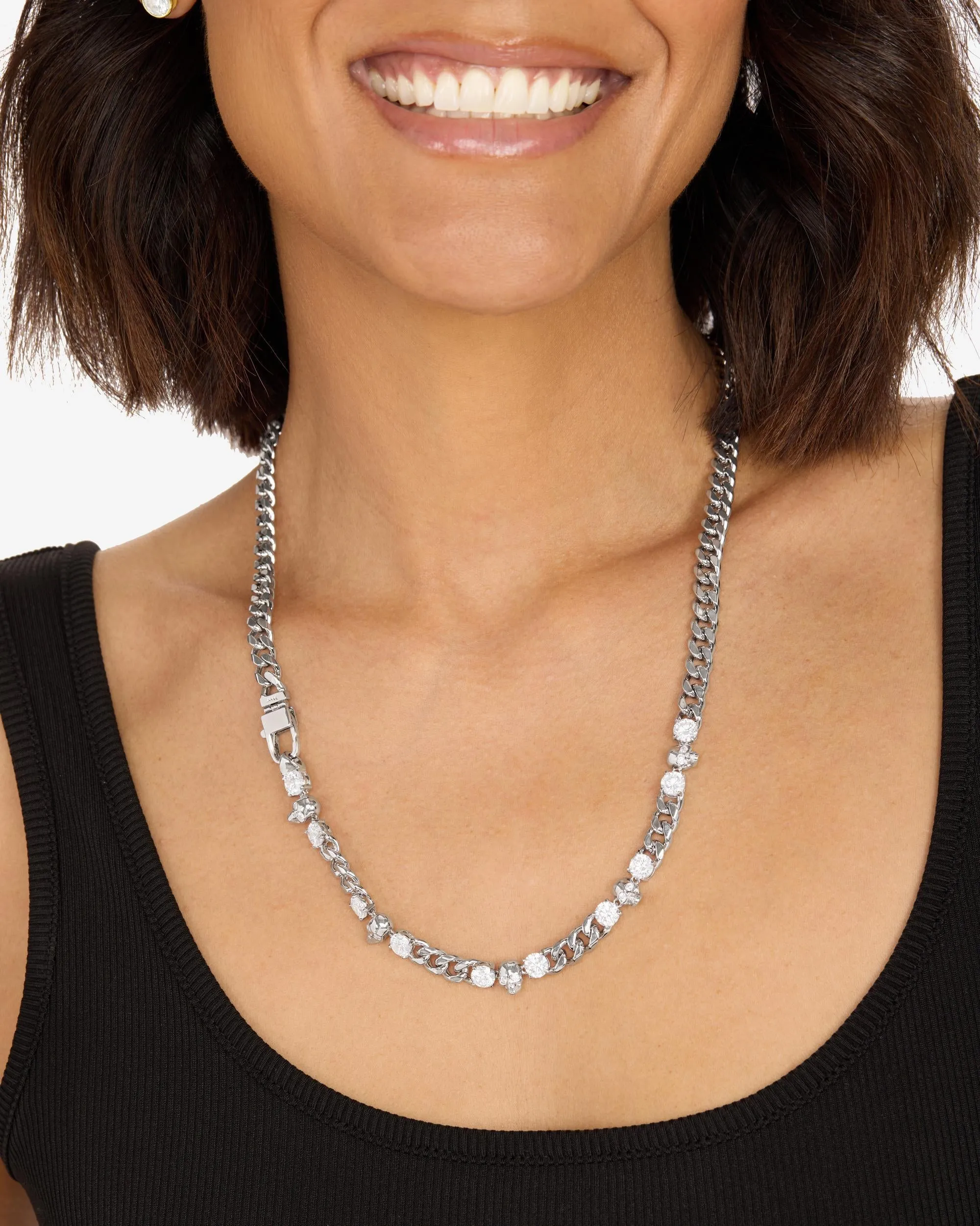 Ride or Die Cuban Chain Necklace 6.8mm - Silver|White Diamondettes sold by Melinda Maria product image thumbnail 3