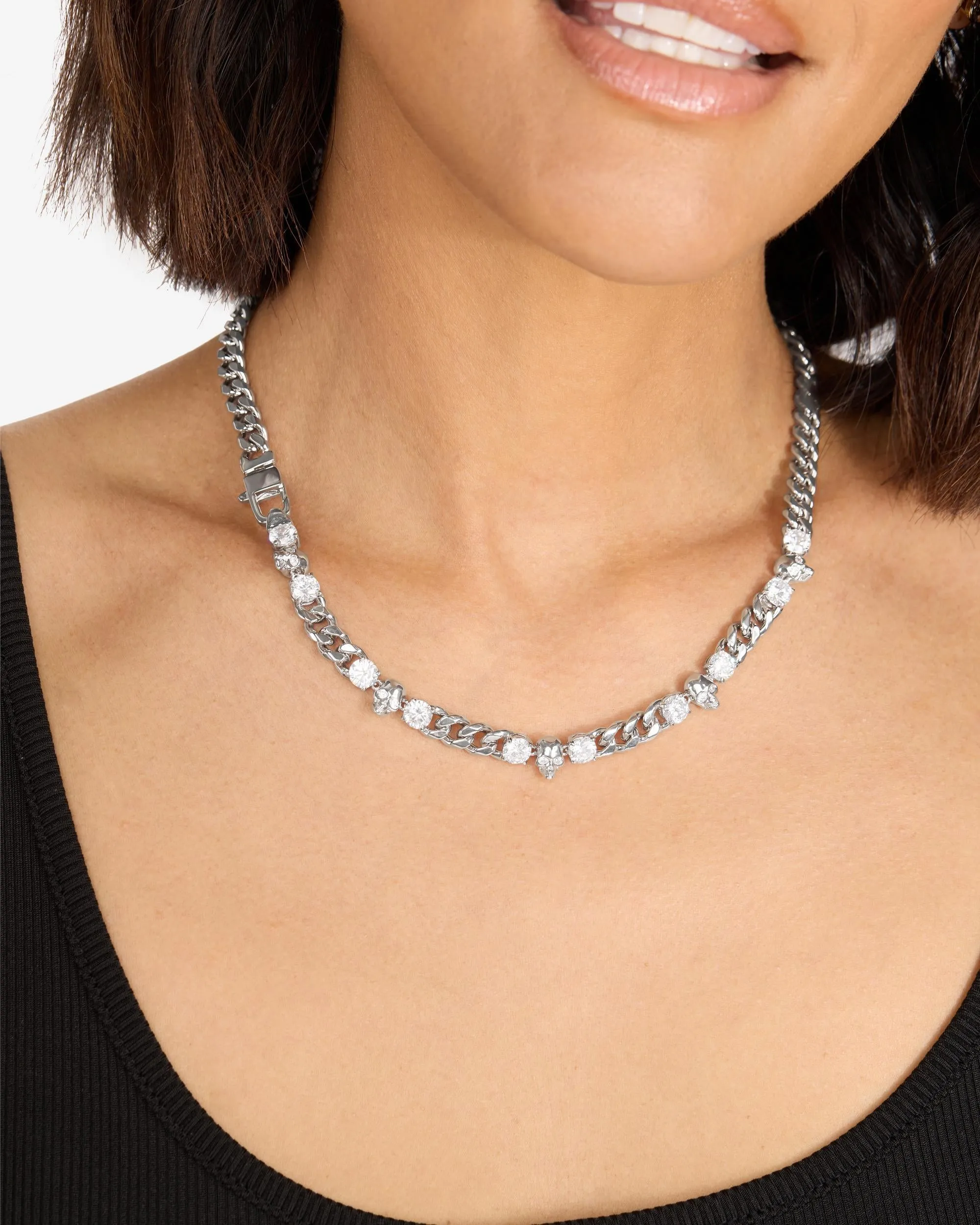 Ride or Die Cuban Chain Necklace 6.8mm - Silver|White Diamondettes sold by Melinda Maria product image thumbnail 5