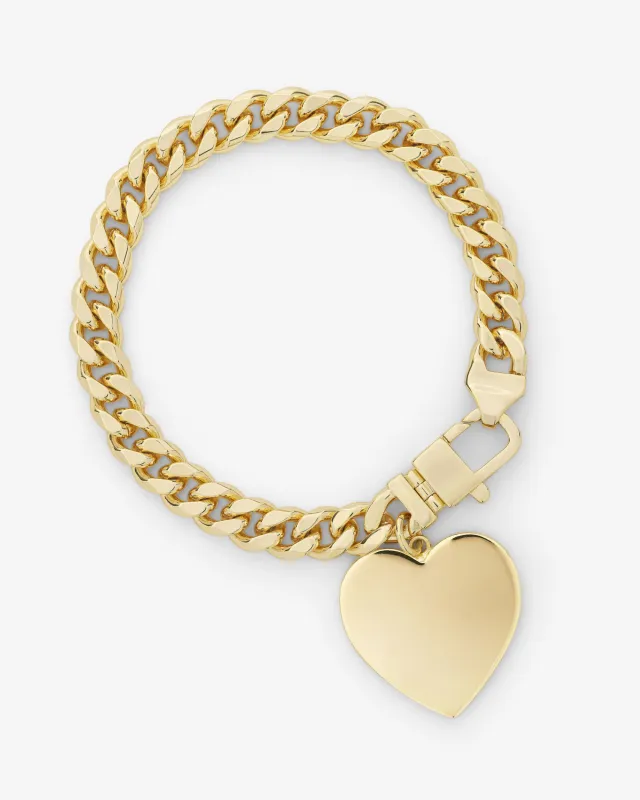 Julian XL Heart Cuban Chain Bracelet 6.8mm - Gold sold by Melinda Maria