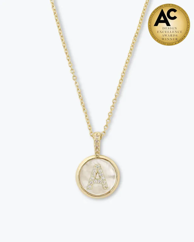 Love Letters Medallion Necklace 12mm - Gold|White Diamondettes made by Melinda Maria