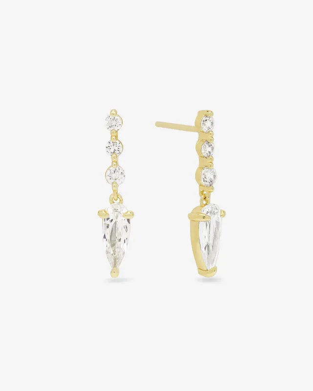 She's Arrived Drop Earrings - Gold|White Diamondettes made by Melinda Maria