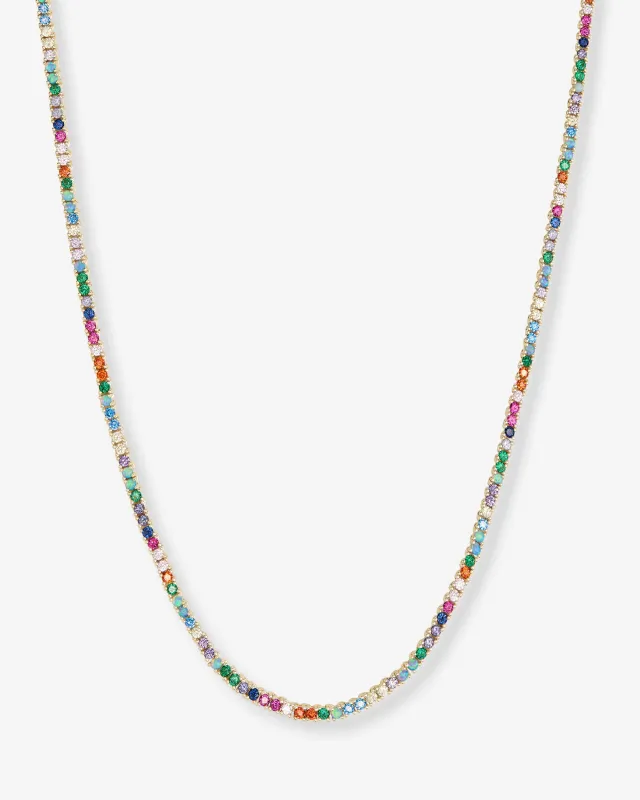 Heiress Tennis Necklace 2mm - Gold|Multi Stone made by Melinda Maria