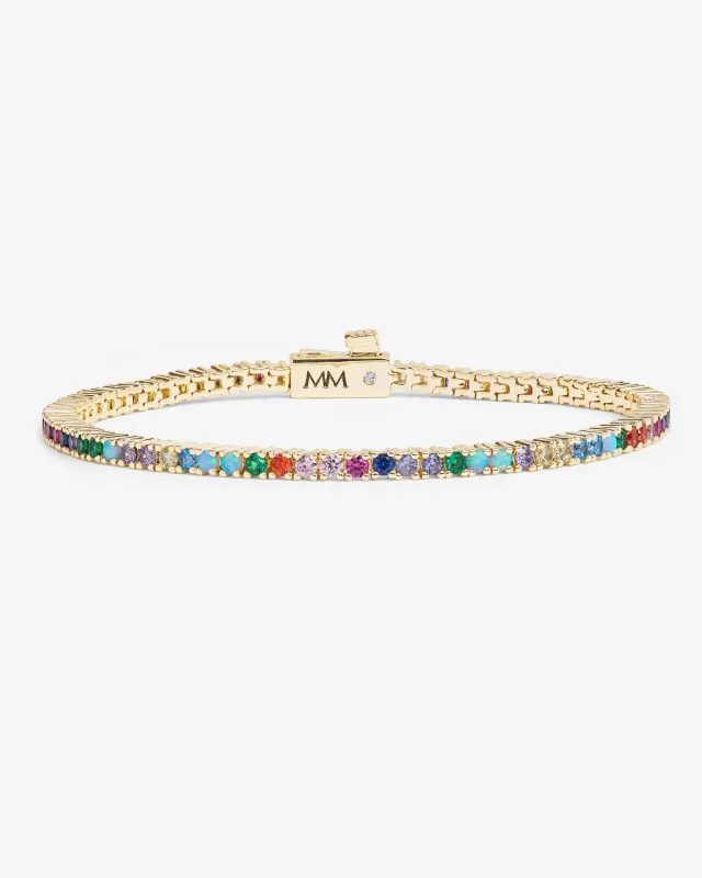 Heiress Tennis Bracelet 2mm - Gold|Multi Stone sold by Melinda Maria