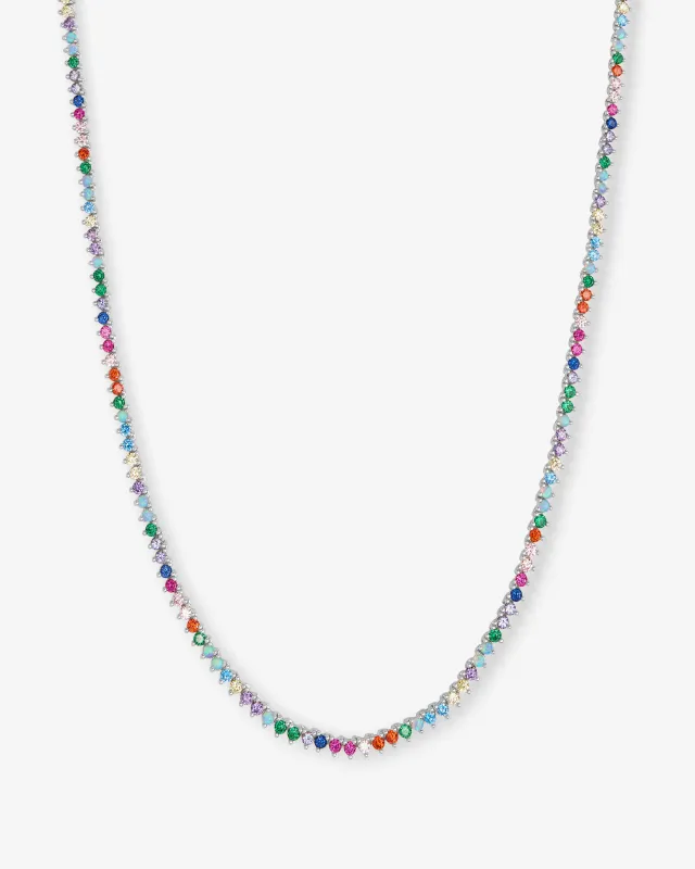 Not Your Basic Tennis Necklace 2mm - Silver|Multi Stone made by Melinda Maria
