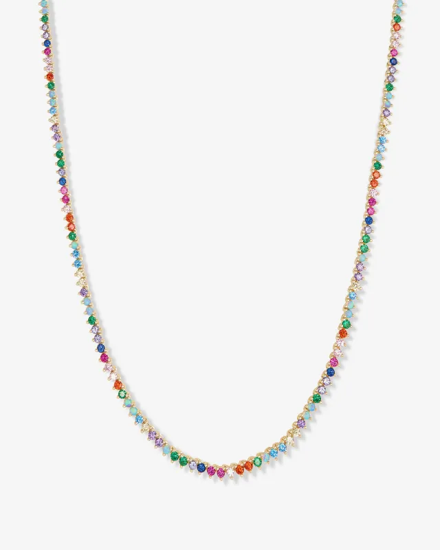 Not Your Basic Tennis Necklace 2mm - Gold|Multi Stone sold by Melinda Maria