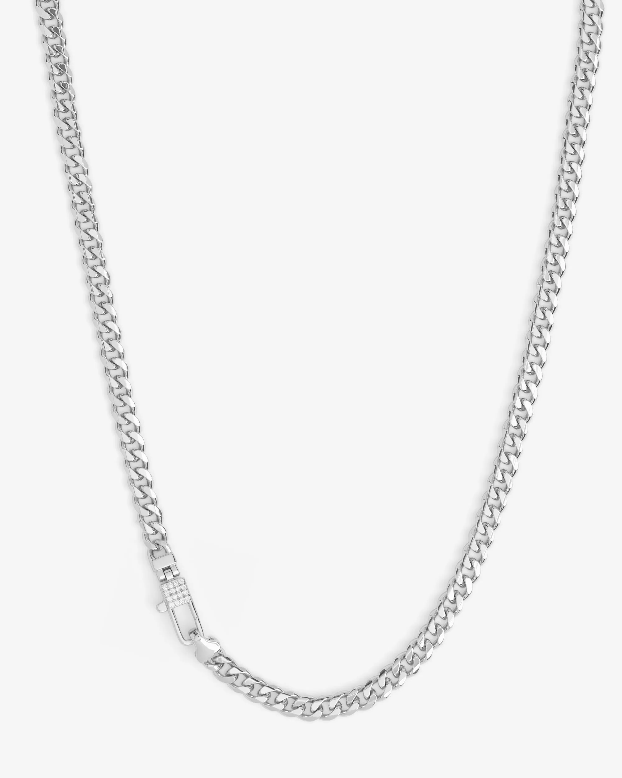 Julian Pavé Lock Necklace 5mm - Silver|White Diamondettes sold by Melinda Maria