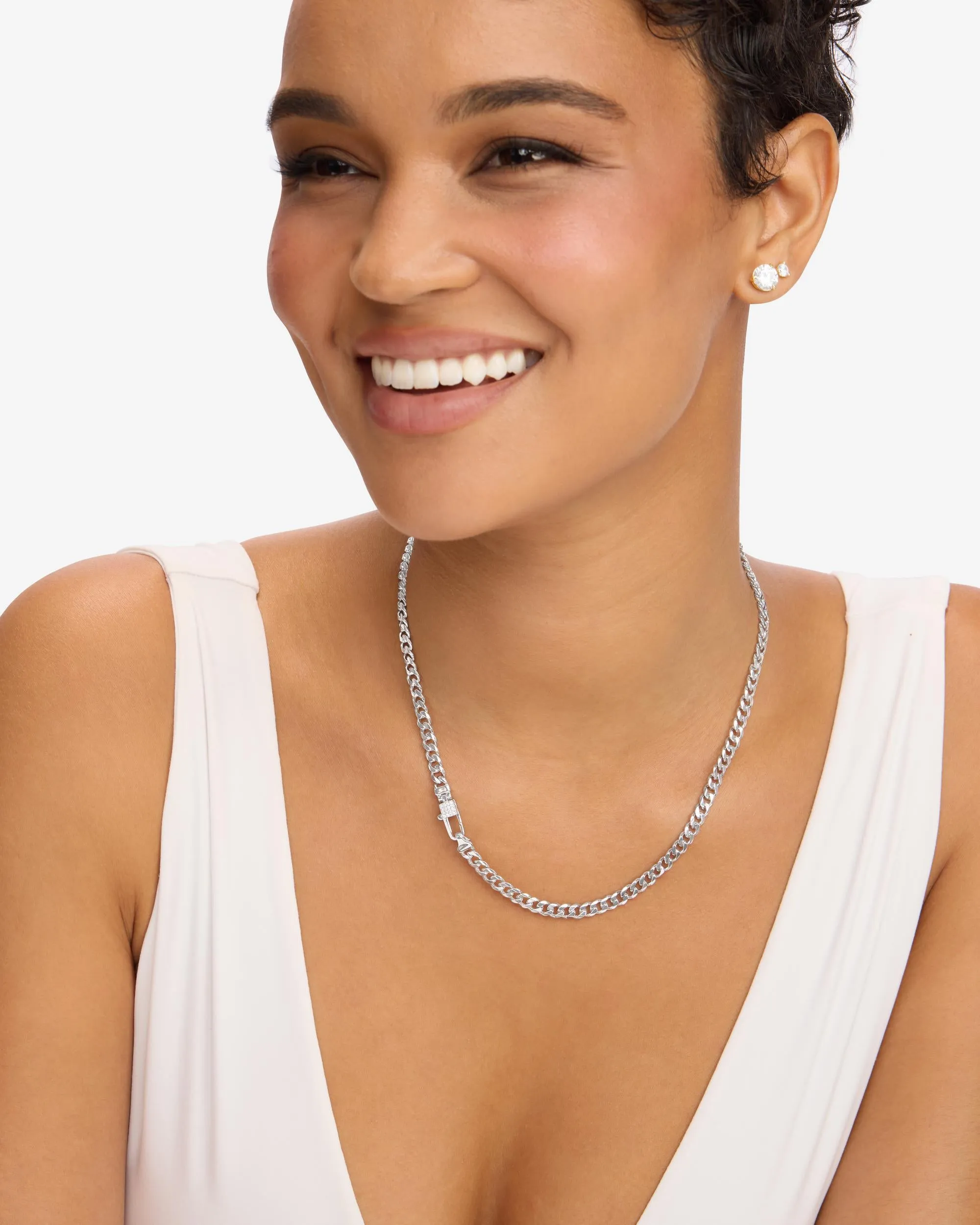 Julian Pavé Lock Necklace 5mm - Silver|White Diamondettes sold by Melinda Maria product image thumbnail 4
