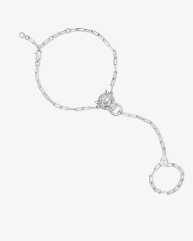 Jaguar Hand Chain - Silver|White Diamondettes made by Melinda Maria