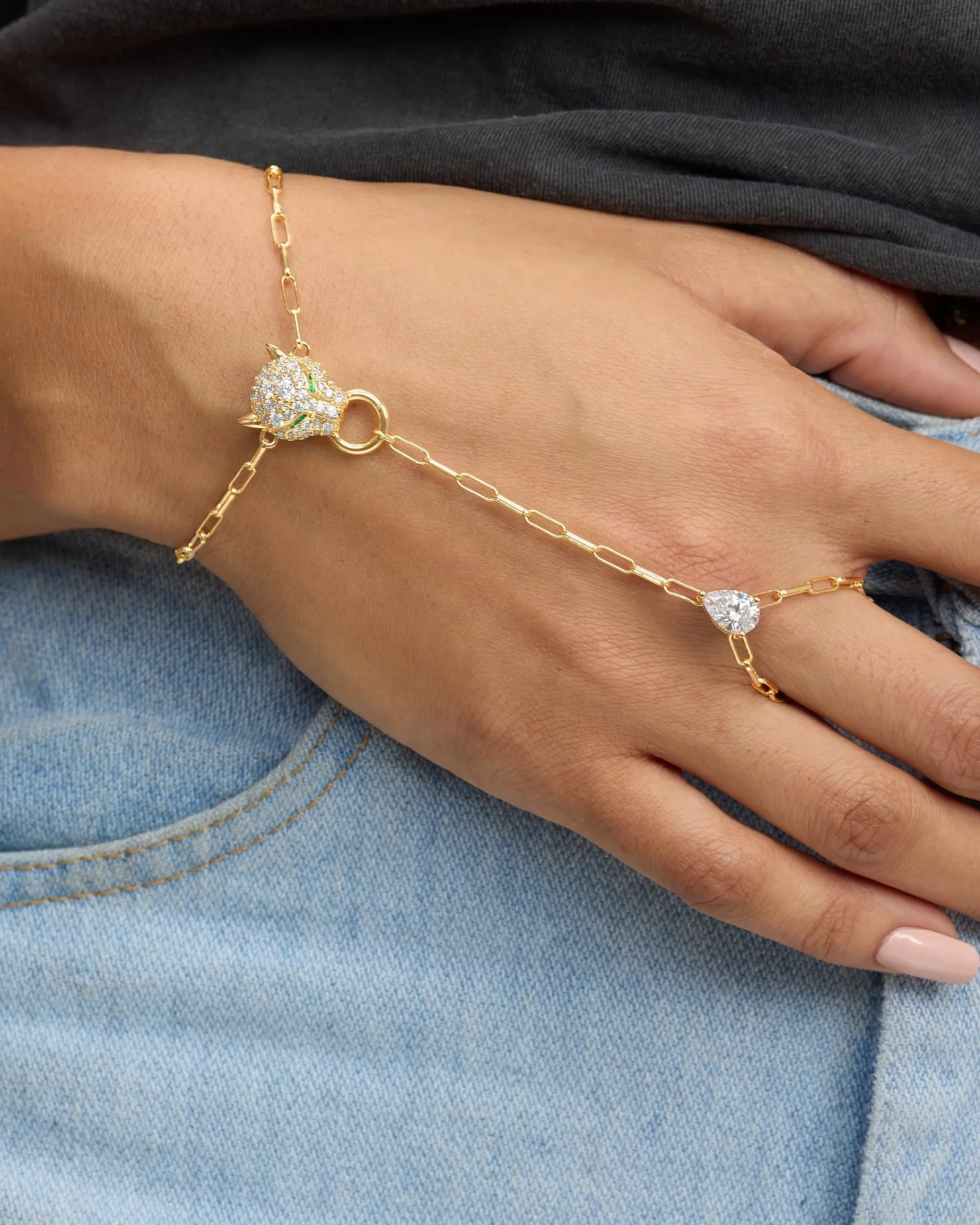 Jaguar Hand Chain - Gold|White Diamondettes sold by Melinda Maria product image thumbnail 2