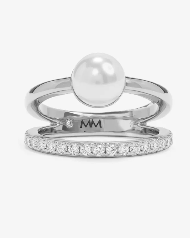 Perfect Pearl Stacked Ring - Silver made by Melinda Maria
